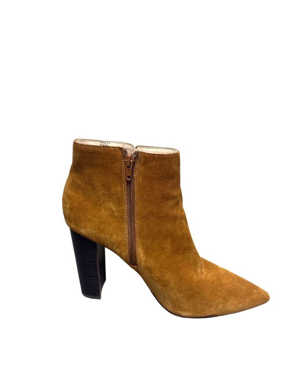 Saks Fifth Avenue Camel Suede Pointed Toe High Heel Ankle Boots 9.5M Block Heel - Picture 6 of 13